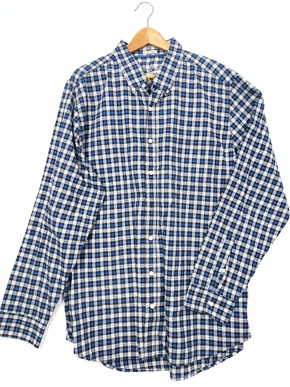 Old Navy Blue and White Plaid Button-Down Shirt